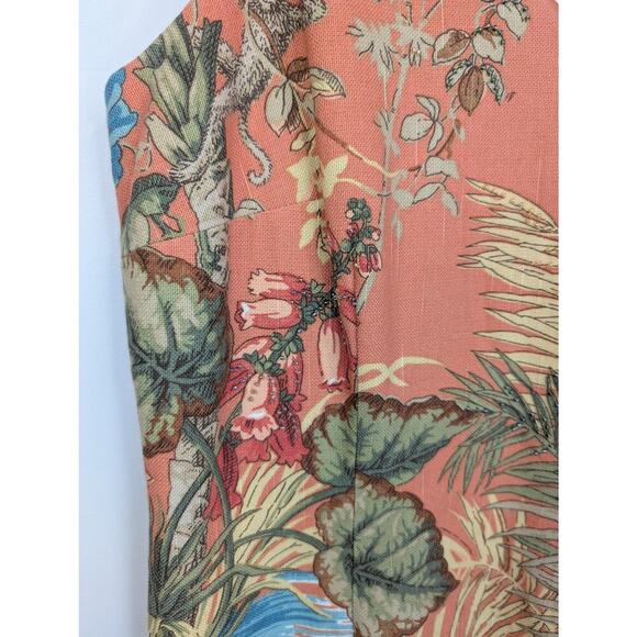 Talbots 12P Orange Tropical Palm Print Hawaaiin Sheath Dress V Neck Seed Beading - Picture 9 of 13